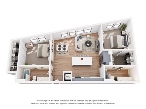 Floor plan for 2 beds, 2 baths, 1094 sqft